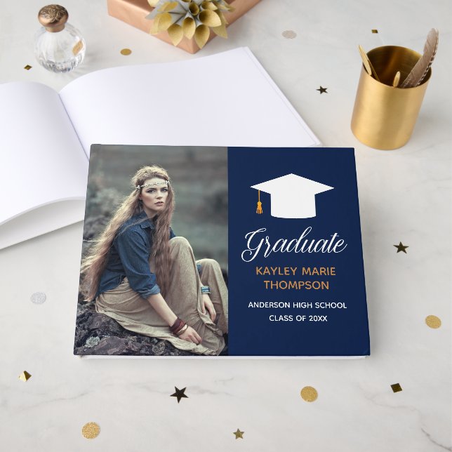 Högre fotofotograf 2022 för marint blått Studenten Gästböcker (Framsida Öppen)