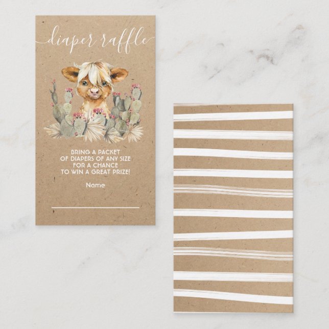 Högre kokaktus Diaper Raffle Card Tilläggskort (Fram/baksida)