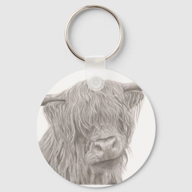 Högre land Cow Keychain Nyckelring (Framsida)