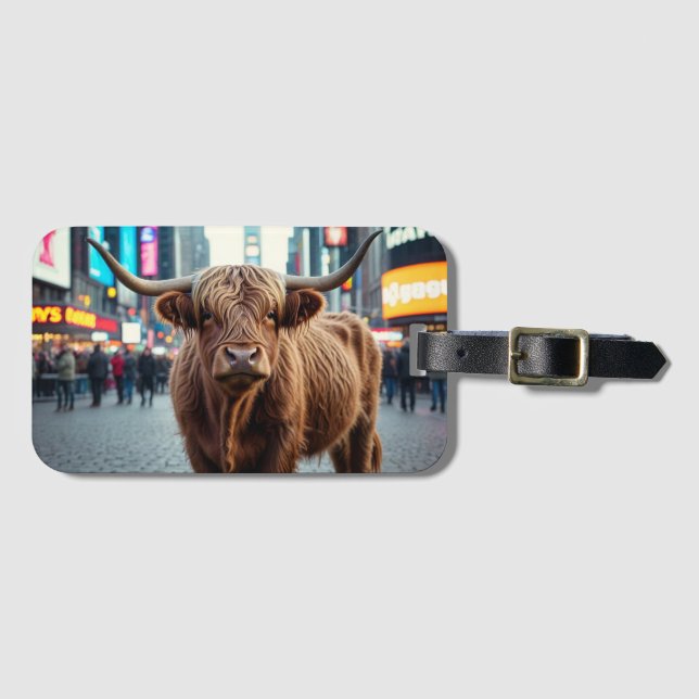 Högre land Cow på Times Square Bagagebricka (Framsida horisontal)