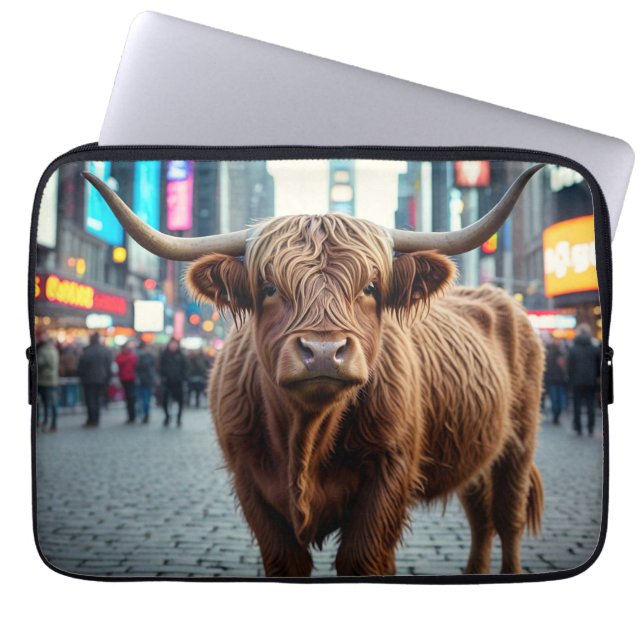 Högre land Cow på Times Square Laptop Fodral (Framsidan)