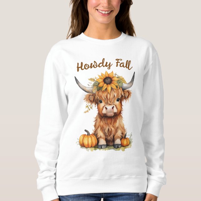 Högre land Cow Solros Pumpkins Fall Höst T Shirt (Framsida)
