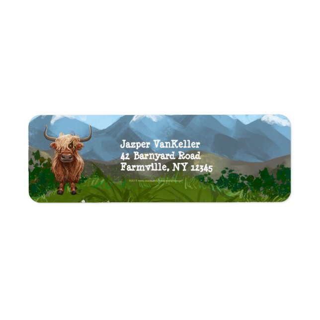 Högre land Cow Stationery Returadress Etikett (Framsidan)