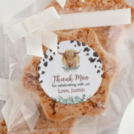 Högre land Cow Sticker Labels Birthday Baby Shower Runt Klistermärke