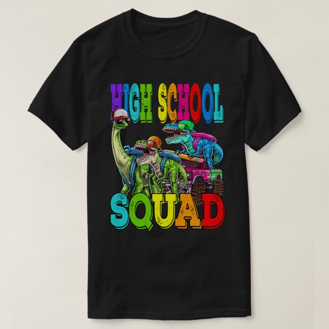 Högre skolans monster Lastbil Dinosaur Boys back T Shirt (Design framsida)