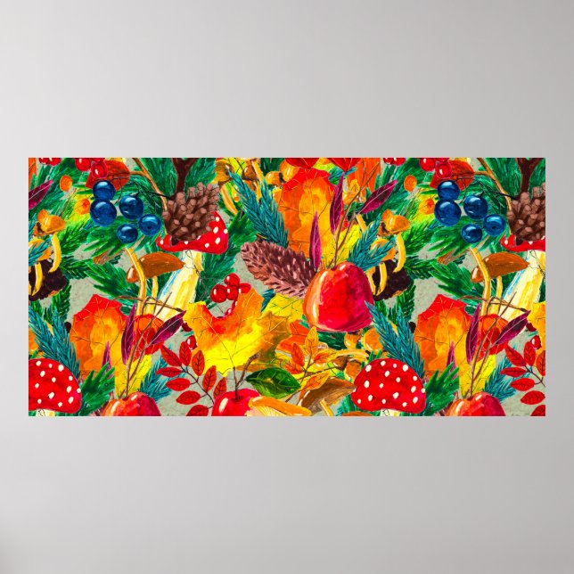 Högre vattenfärg sömlös mönster med löv mus poster (Framsidan)