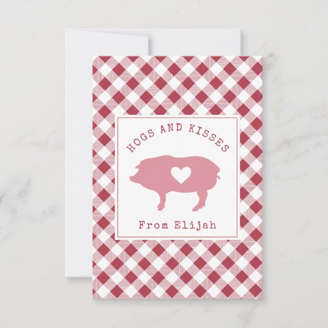 Hogs & Kisses Photo Gingham Classroom Valentine Kort (Framsida)