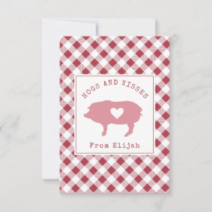 Hogs & Kisses Photo Gingham Classroom Valentine Kort