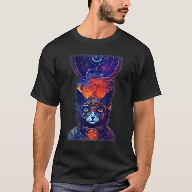 Högskalig cybernetisk Steampunk Neuromancer Katt T Shirt (Framsida)