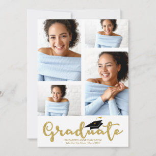 Högskola 4: Anmälan om Photo Guld Glitter Grad Meddelande