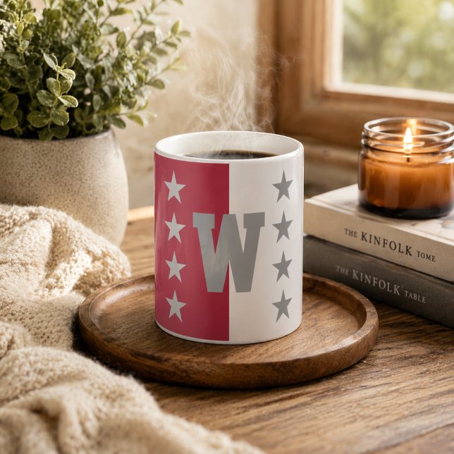 Högskolans färger Crimson Red & Vit monogram Kaffemugg (Skapare uppladdad)
