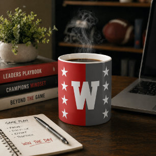 Högskolefärger scharlakansröd & mörkgrå monogram kaffemugg