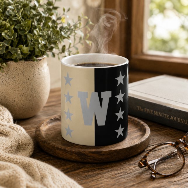 Högskolefärger Svart & Guld Monogram  Kaffemugg (Skapare uppladdad)