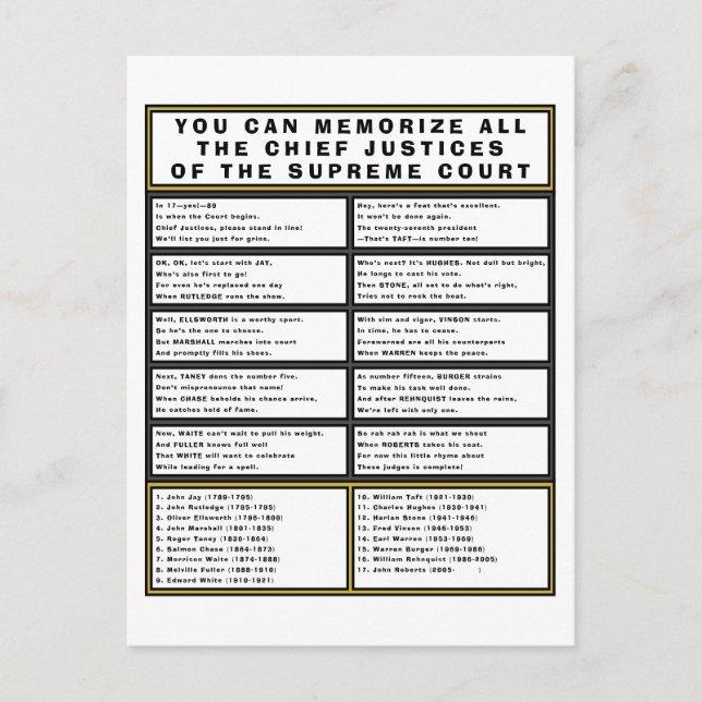 Högsta domstolens vykort Funny Chief Justice Poetr (Framsida)