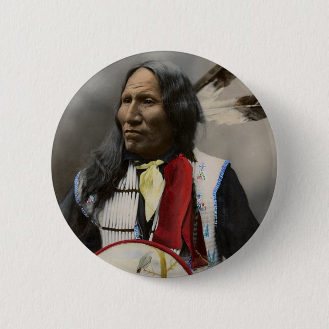 Högsta strejkor med näsan, Oglala Sioux 1899 Knapp (Framsida)