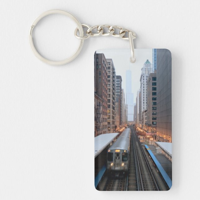 Högstämd stång i i stadens centrum Chicago över (Framsidan)