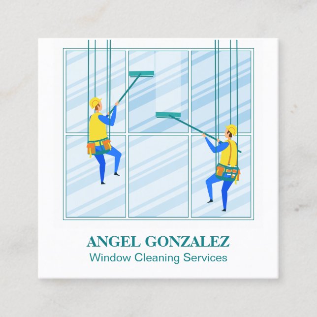 HögStiga upp Tvättande fönster Fyrkantigt Visitkort (Framsida)