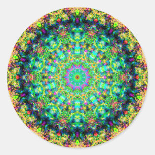 Högt färgrik Psychedelic Mandala Runt Klistermärke