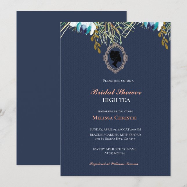 högt te trädgårdsfest, vacker mjuk pastell  inbjudningar (Fram/baksida)