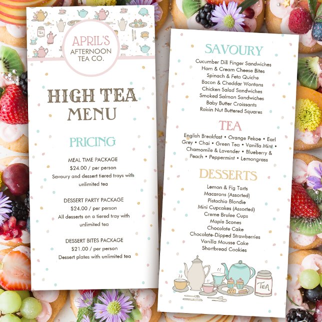 Högt tea-Party-cafe- och restaurangmenykort Reklamkort (Skapare uppladdad)
