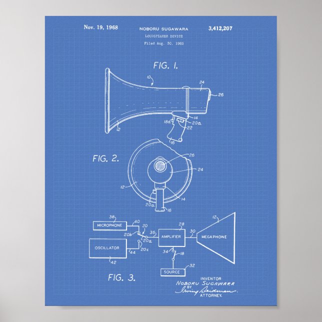 Högtalare 1968 Patent Art Blueprint Poster (Framsidan)