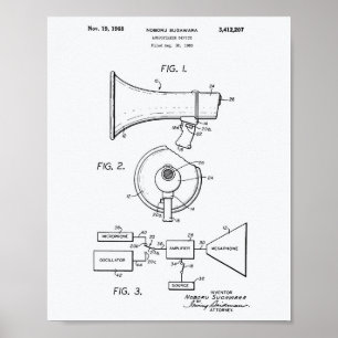 Högtalare 1968 Patent Art White Papper Poster