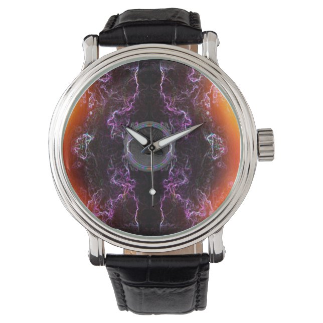 Högtalare och lila neonmönster armbandsur (Framsida)