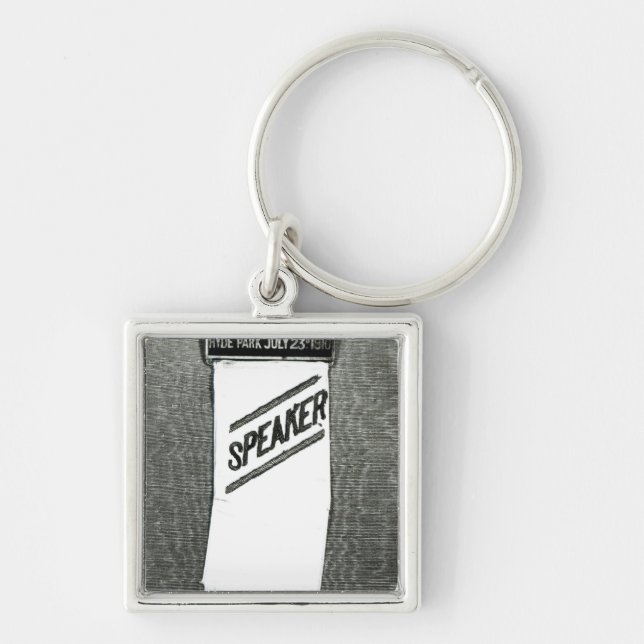 Högtalares emblem för Suffragettemötet Fyrkantig Silverfärgad Nyckelring (Framsidan)