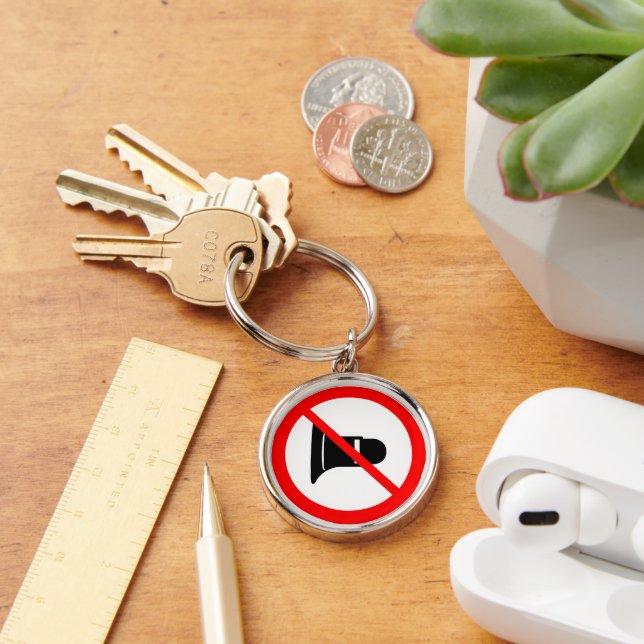 Högtalarvolymsignatur | Premium Keychain Rund Silverfärgad Nyckelring (Skrivbord)