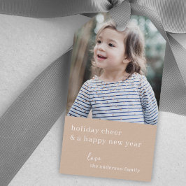 Högtid Glädje | Elegant Julfoto Taupe Clay Presentetikett