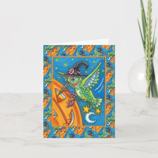 HÖGTIDS-KOLIBRI & JACK O LANTERN FANTASI HELGKORT (Framsida)