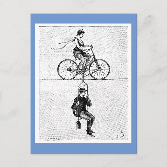 Högtrådstråd - Vintage Circus Cycling Act Vykort (Framsida)