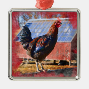 Högvärdig metallprydnad med tuppen i barnyard julgransprydnad metall