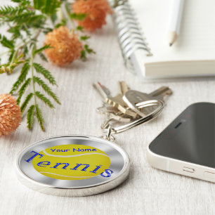 Högvärdig personligtennis Keychains Rund Silverfärgad Nyckelring