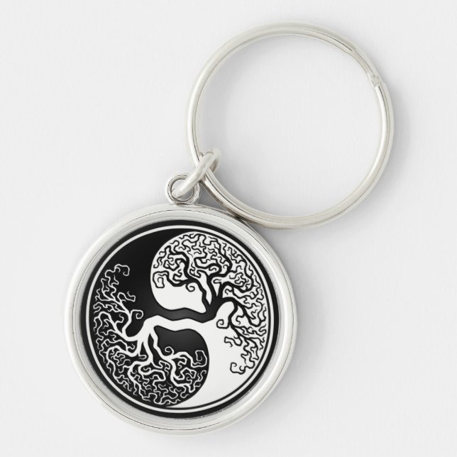 Högvärdig runda Yin Yang Keychain Rund Silverfärgad Nyckelring (Framsidan)