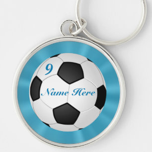 Högvärdig silverfotboll Keychains DITT NAMN & Rund Silverfärgad Nyckelring
