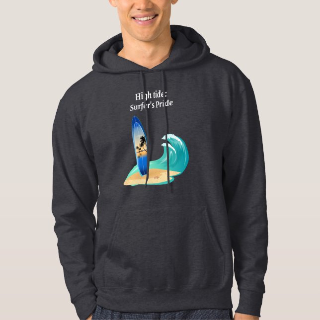 "Högvatten: Surferens Pride" havsstranden i äventy Hoodie (Framsida)