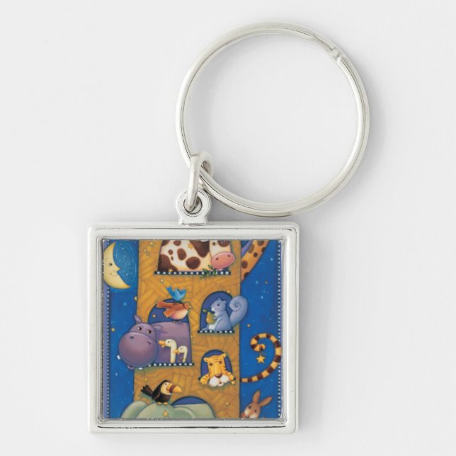 Högväxt ark fyrkantig silverfärgad nyckelring (Framsidan)