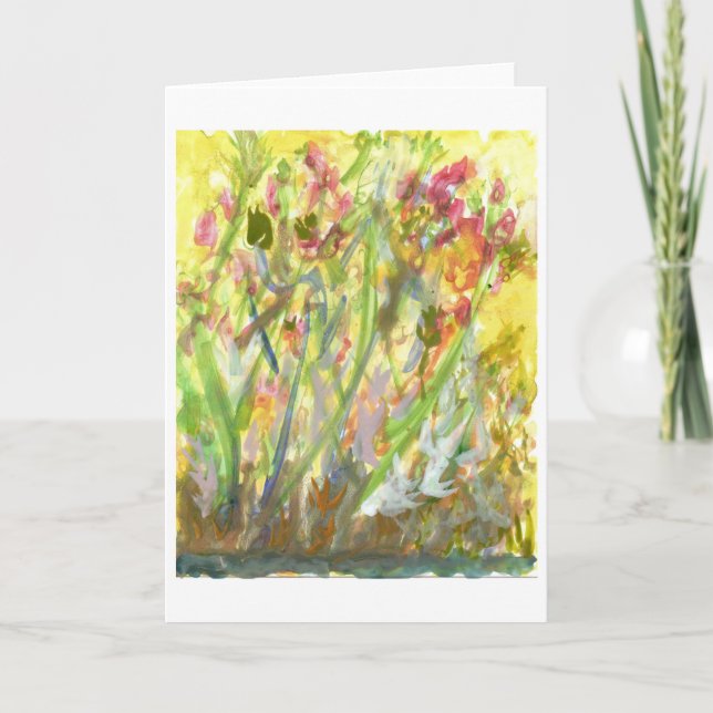 Högväxt blommor på en mald gult noterar kortet kort (Framsida)