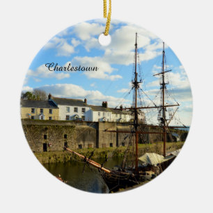 Högväxt fraktCharlestown hamn Cornwall England Julgransprydnad Keramik