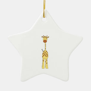 Högväxt gullig giraff. TecknadAnimal. Julgransprydnad Keramik