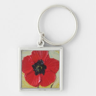 Högväxt röd vallmo II Keychain Fyrkantig Silverfärgad Nyckelring