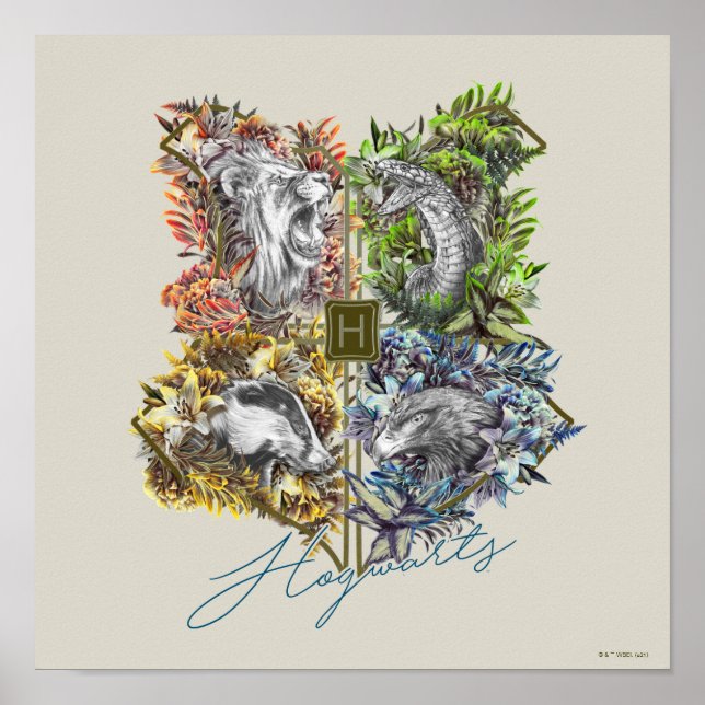 HOGWARTS™ Badge Blommigt Graphic Poster (Framsidan)