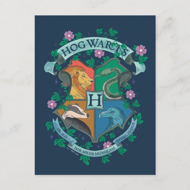 HOGWARTS™ Blommig vapensköld Vykort (Framsida)