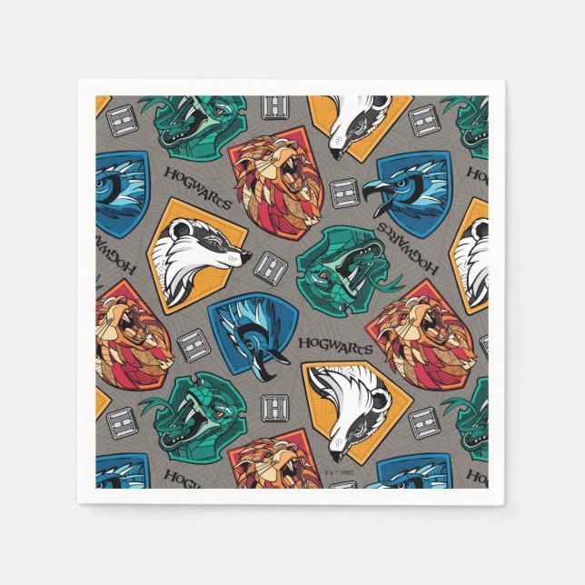 HOGWARTS™ Houses Crosshatched Pattern Pappersservett (Framsidan)