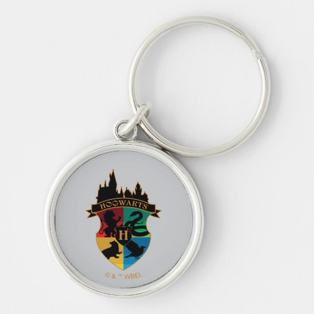 HOGWARTS™ Slott Vapen Hus Stolt Badge Rund Silverfärgad Nyckelring (Framsidan)