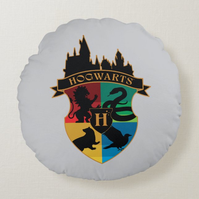 HOGWARTS™ Slott Vapen Hus Stolthet Badge Rund Kudde (Framsidan)