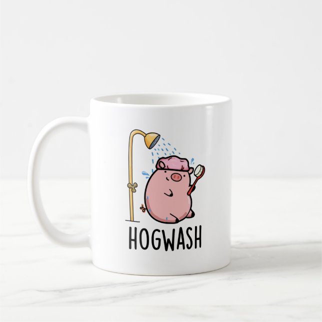 Hogwash Funny Gris Pun Kaffemugg (Vänster)
