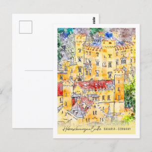 Hohenschwangau Tyskland Travel Ställe Watercolor Vykort