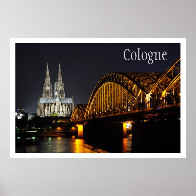 Hohenzollern Bridge, katedralen i Köln, Rhen Poster (Framsidan)